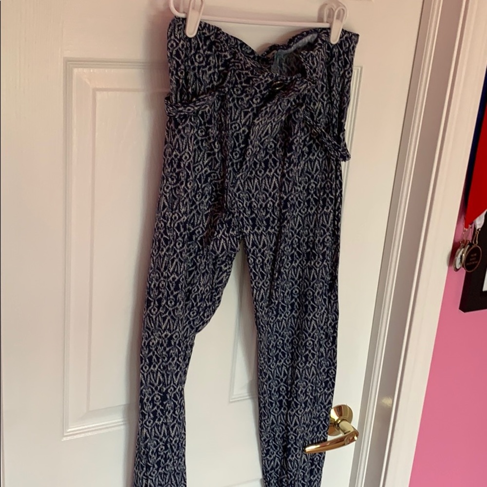 Blue Pattern Flowy Pants - image 1